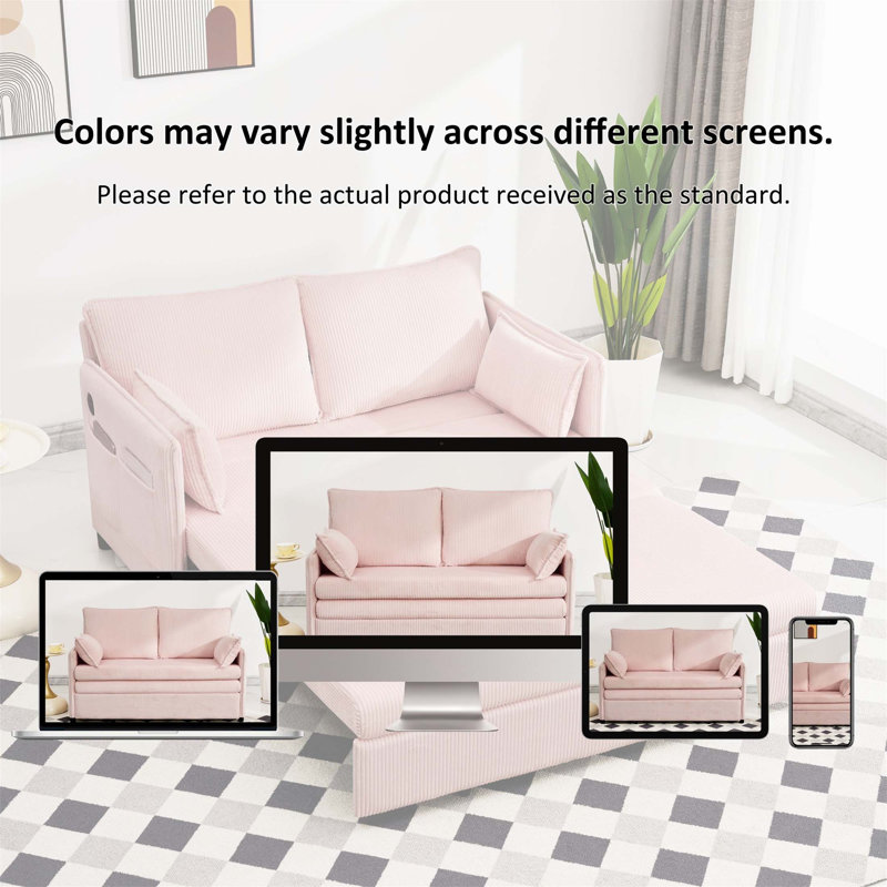 Canapé-lit convertible de 55 pouces avec poches latérales et ports USB, canapé en velours côtelé moderne pour petits espaces et appartements