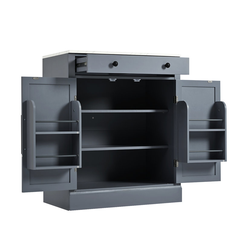 Armoire de cuisine moderne, gris, avec tiroir, 2 tablettes réglables et porte avec garde-manger, armoire grise