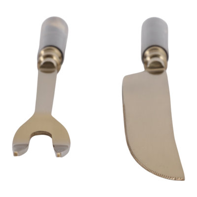 Sleek Horn Salad Utensil Server Hostess Set in Box for Kitchen Entertaining - Modern Serveware for Catering or Dining Table - Set of 2, Blue & Bronze