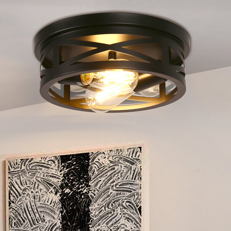 Craspedia 2-Light Drum Farmhouse Flush Mount, Matte Black