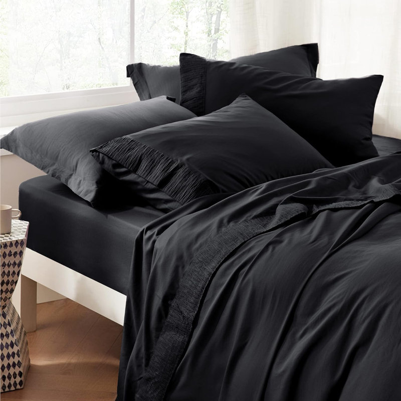 Ensemble de draps en microfibre de polyester pour literie Hotel Luxury, Très grand , Noir