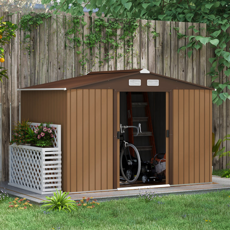 9 ft. W x 6 ft. D Metal Garden Shed, Khaki