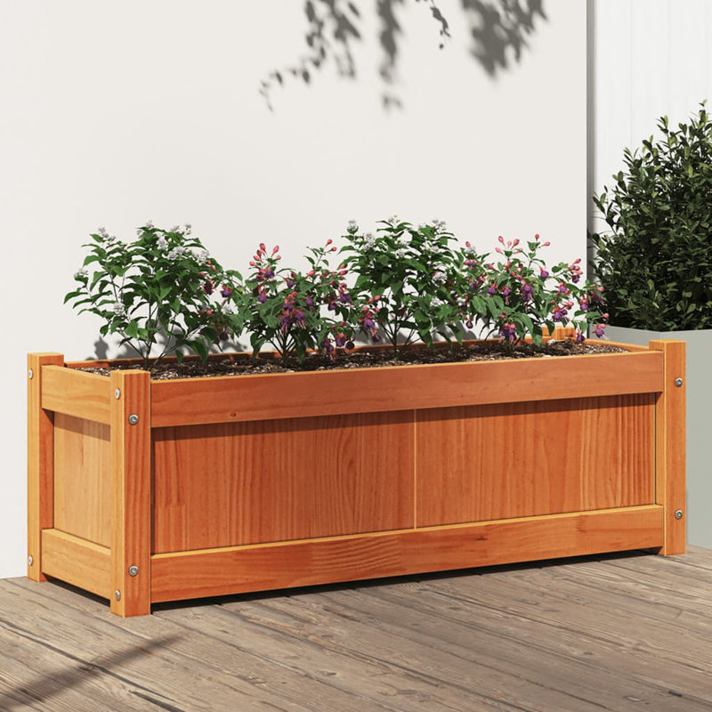 Wooden Kogut Flower Box, 12.20" H x 35.43" W x 12.20" D, 1, Natural Orange