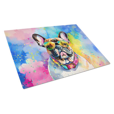 French Bulldog Hippie Dawg Glass Cutting Board Large
