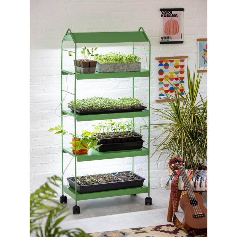 Green Powder Coated Steel 4-Tier LED Grow Light Plant Stand