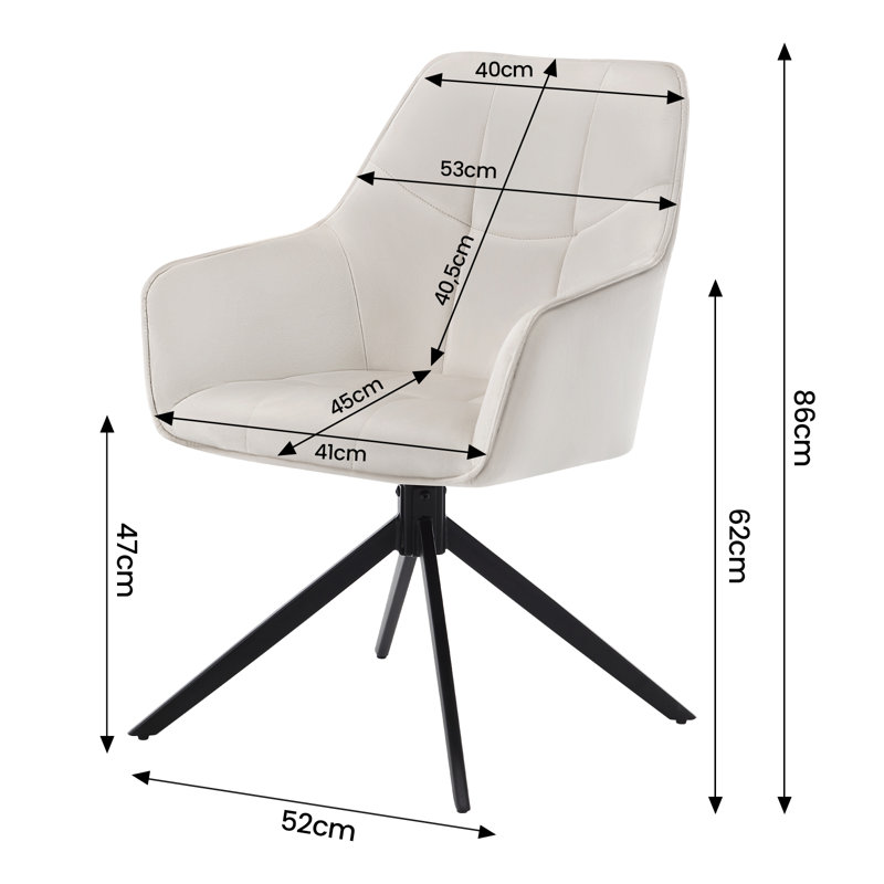 Zaytoune 47cm H Velvet Upholstered Metal Armchair, 2, Cream