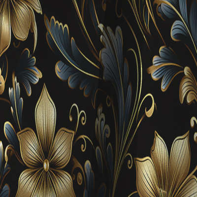 Or et bleu Luxury Damask Symphony III - Rideau damassé - Rideau occultant - 1 panneaux