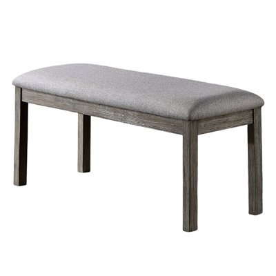 Gray Padded Seat Dining Bench, Rustic Solid Wood, Wire-Brushed Texture, Room Essential Fabric Upholstered Seat, Enchanting Look