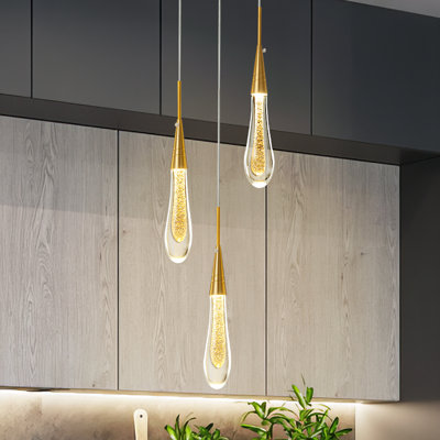 Dimmable LED Modern Gold Mini Teardrop Crystal Pendant Light (3-Light) – Ideal for Kitchen Island, Bedroom, Hallway & Entryway