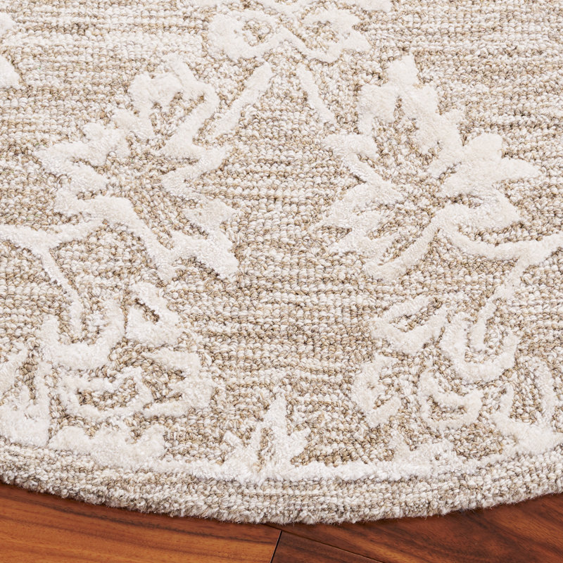 Sazi Hand Tufted Wool Pile Damask Rug, Round 6'