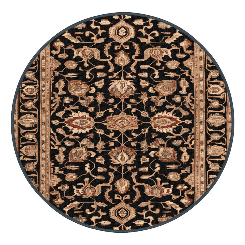 Machine Washable Persian Brown Area Rug, Round 3'