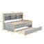 Lit simple gris en bois avec tablettes, 3 tiroirs de rangement et un lit gigogne dans les bibliothèques intégrées et option-891260446-891260447