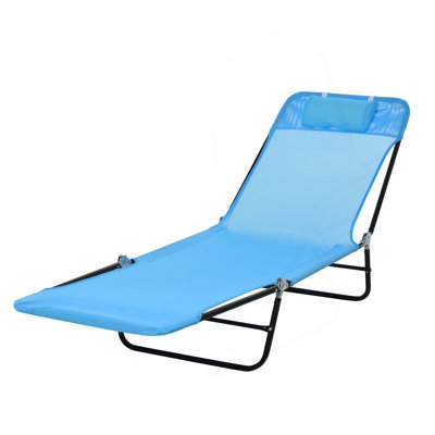 Méridienne pliante Outsunny, chaise longue de bronzage, chaise longue d'extérieur avec dossier inclinable, siège en filet respirant, appui-tête pour la plage, la cour, le patio, le bleu