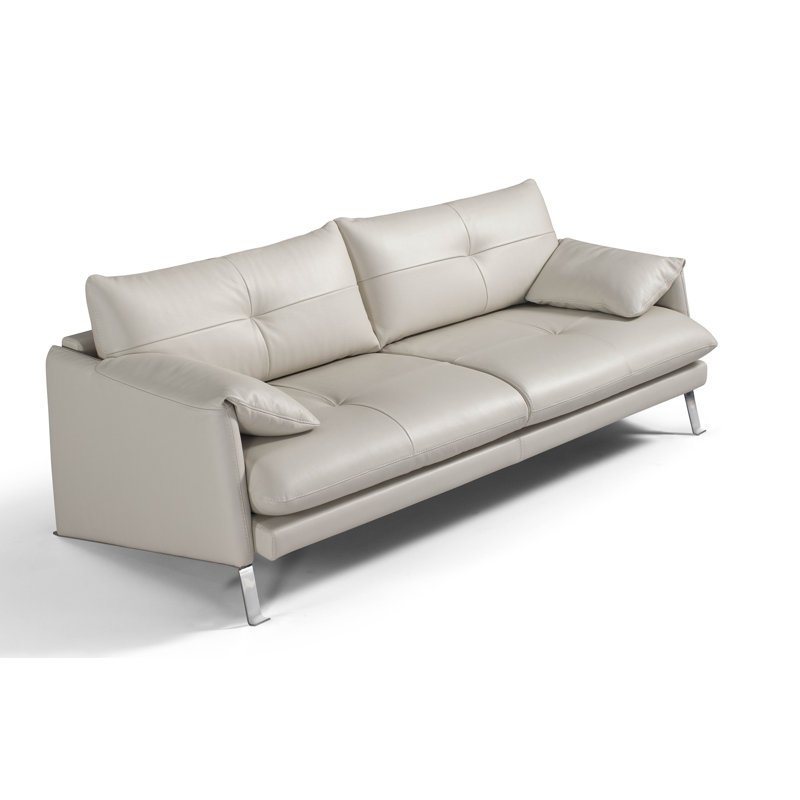 Cullman 86'' Upholstered Sofa, Light Gray Genuine Leather
