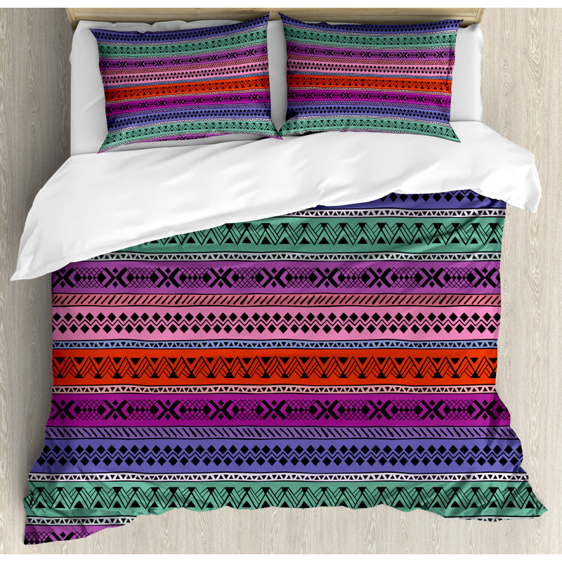 Asian Eclectic Polyester Striped Duvet Cover, King