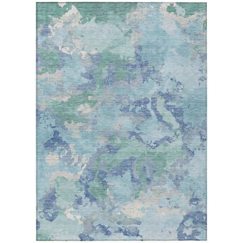 Tapis d'extérieur lavable abstrait bleu et bleu sarcelle 3 pi x 5 pi