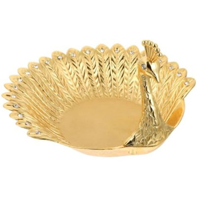 Assiette de fruits paon avec bordure en strass compote de rangement de bureau en métal pour les collations, bijoux et articles d'ameublement Bol de service décoratif pour la maison