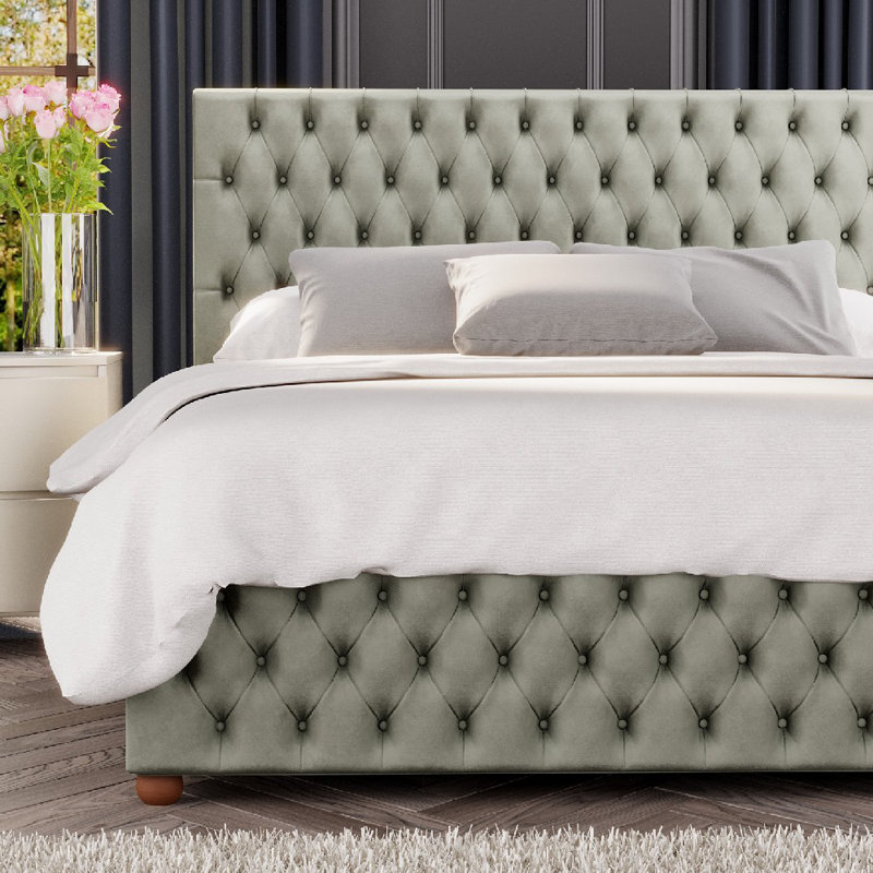 Upholstered Ottoman Bed, Double (4'6), Duck Egg