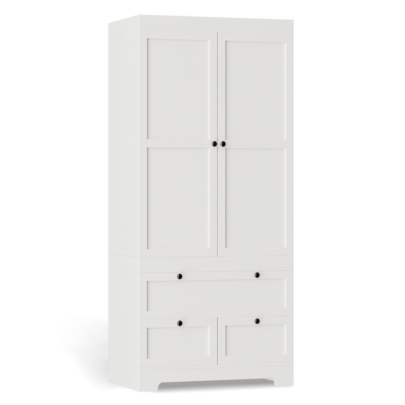 Armoire-penderie en bois 71 po, 2 portes, armoire modulaire avec 2 tiroirs, tablettes et tringle pour chambre à coucher