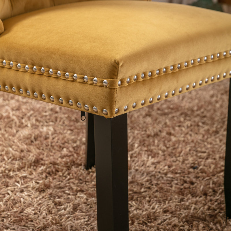 Gold Velvet Wing Back Parsons Side Chair Set with Solid Wood Legs