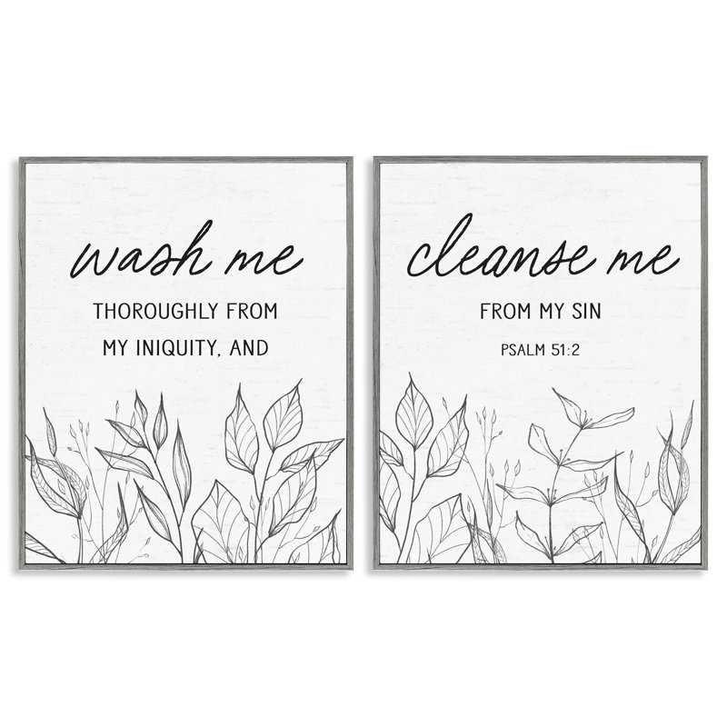«Wash & Cleanse Me Scripture», ensemble de 2 giclées encadrées par Design, H 14 po x l 11 po, Estampe numérique Farmhouse