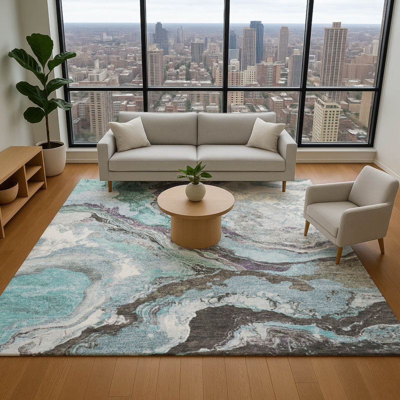 Premium Machine Washable Mayfield AMF1908 Abstract Rug, Rectangle 5' x 7'6"