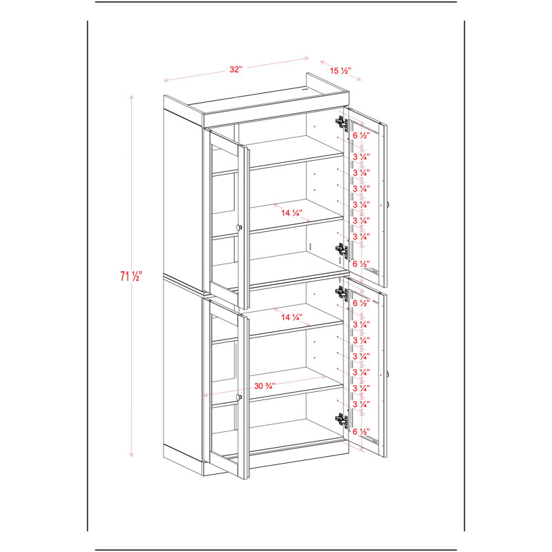 Armoire de salle de bain autoportante 100% bois massif 32 "avec portes en verre transparent et tablettes réglables - Rangement de salle de bain moderne
