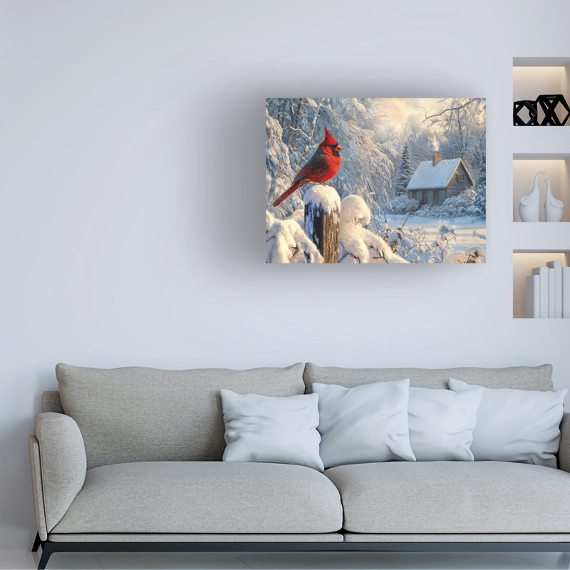 Art mural sur toile tendue - Imagine It Images «Cardinal on a Snowy Fence», art mural pour salon, chambre à coucher ou bureau - 18 x 24