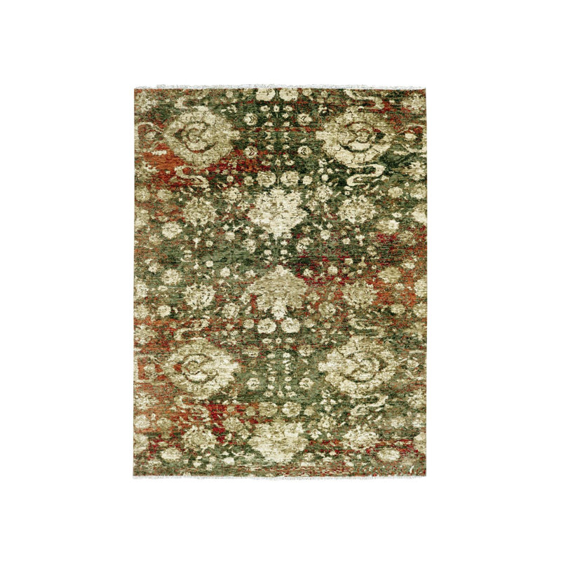 Tapis vert en laine nouée à la main 9 pi 1 po x 11 pi 10 po Zhalastrian Mahal C74AABD8D5FF4AAC847203AA9B46554F