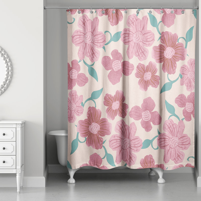 Rideau de douche simple Florals + crochets