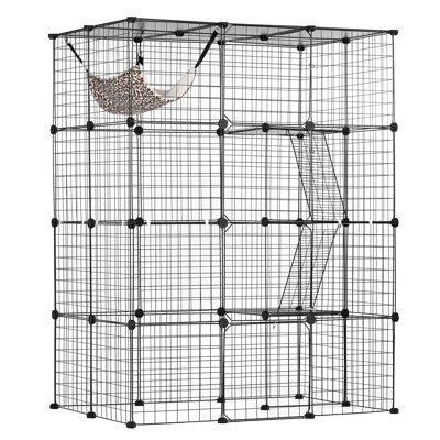 Sturdy Anti-Rust Cat Cage With Ramp Ladder, Spacious Cat House With Reinforced Latch & Thickened Pvc Board