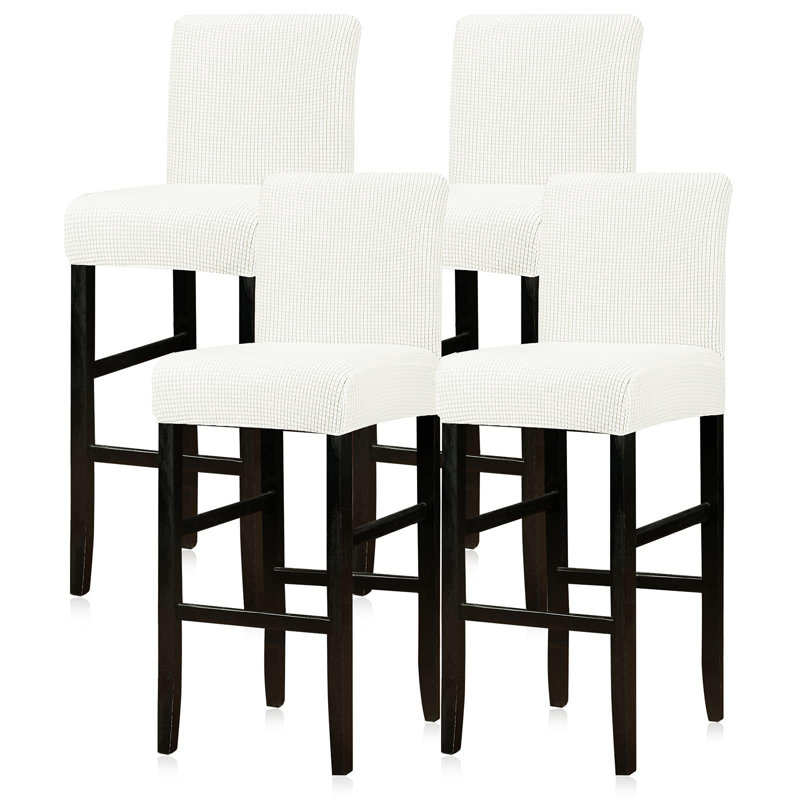 Ensemble de 4 housses de tabouret de bar, housses extensibles de siège de tabouret de bar, housses de chaise de bar amovibles avec dossier, housses de tabouret de bar à hauteur de comptoir pour cuisine, salle à manger café (blanc)