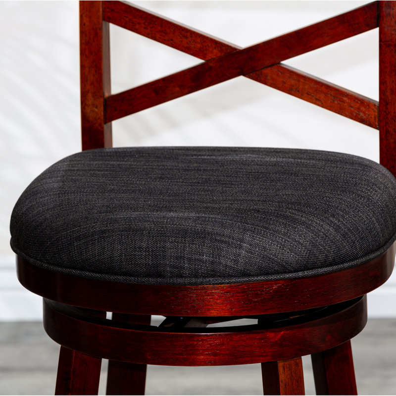 Tabouret pivotant de 30 po de hauteur avec finition cerisier, coussin de siège gris anthracite, Noir, Brun