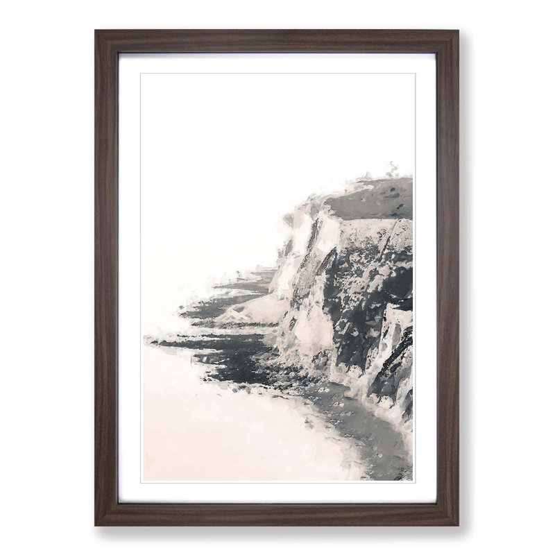 The White Cliffs of Dover in Sepia in Abstract - Picture Frame Graphic Art Print on MDF, 60cm H x 40cm W x 2cm D, Walnut
