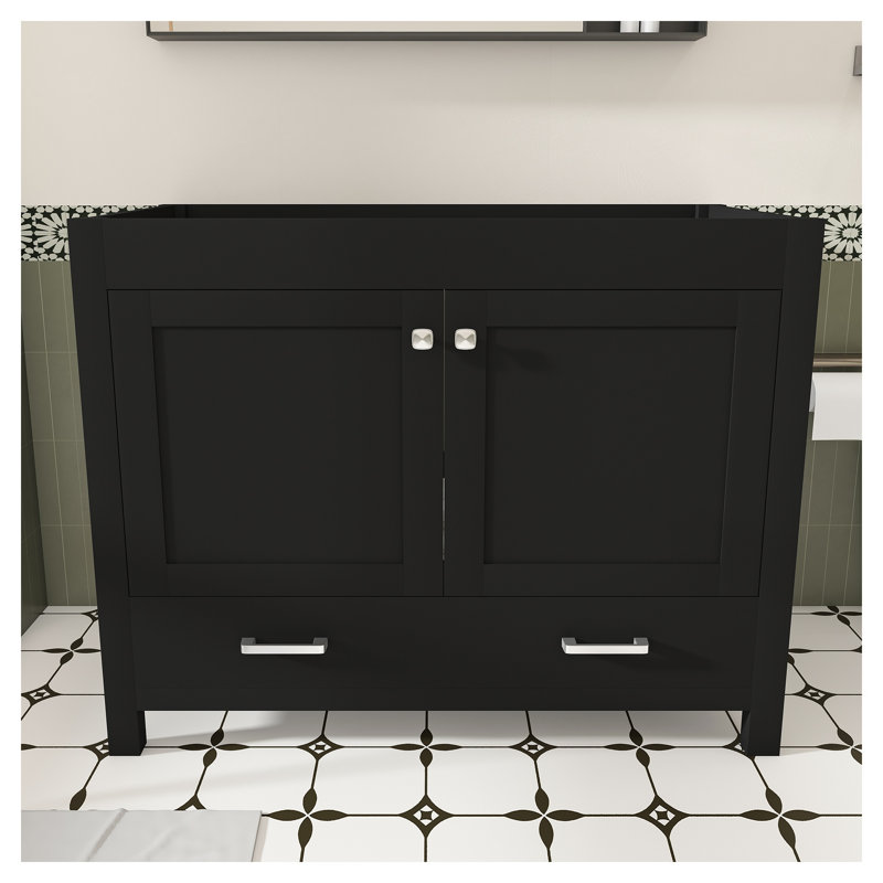 Meuble sous-vasque de salle de bain moderne de 42 pouces, noir, avec tiroirs à fermeture douce et étagères réglables, construction en MDF (lavabo non inclus)