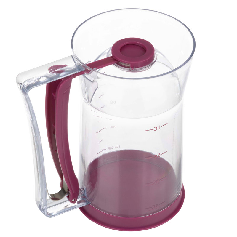 Purple 4-Cup Plastic Pancake Batter Dispenser with Squeeze Handle