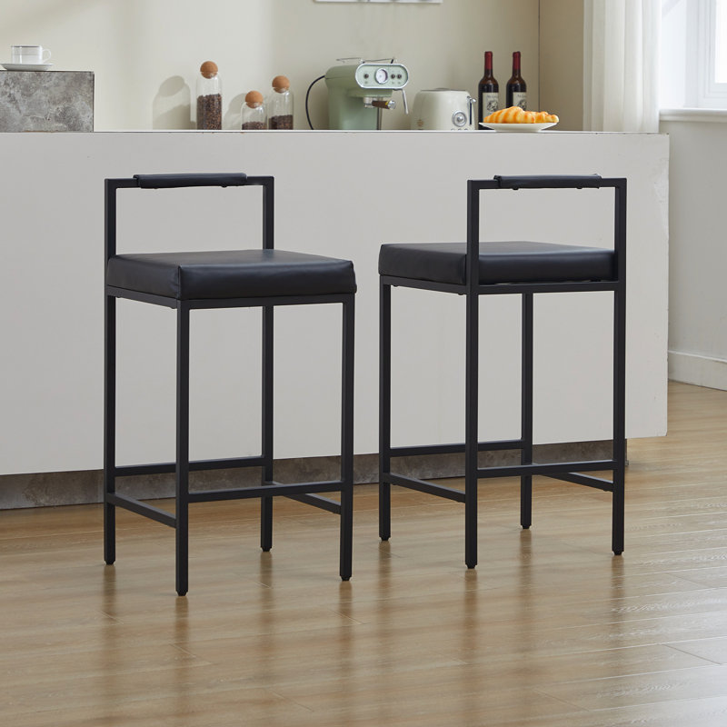 Lis Modern Bar Stools Upholstered Bar Height Barstools with Low Back and Metal Frame Couter Tall Bar Chairs Industrial Island Chairs for Kitchen/Pub