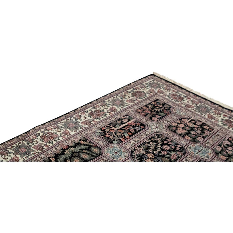 Tapis noir / gris de haute qualité noué à la main de conception unique