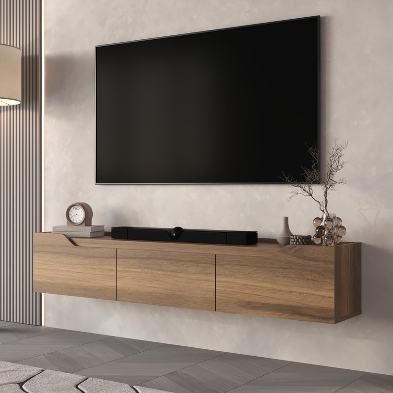 Meuble télé flottant avec 3 armoires Newa, Marron foncé