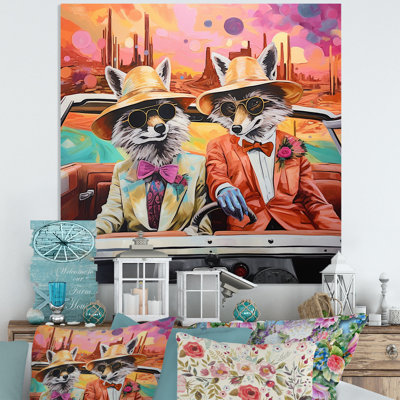 Adventurous Foxes Driving III - Fox Animal Metal Wall Art