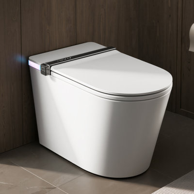 DeerValley Smart Toilet With Bidet: Safety Mode, Foam Shield, Built-in Tank & Pump for Low Pressure, 17.5" ADA Height and LED Display in White