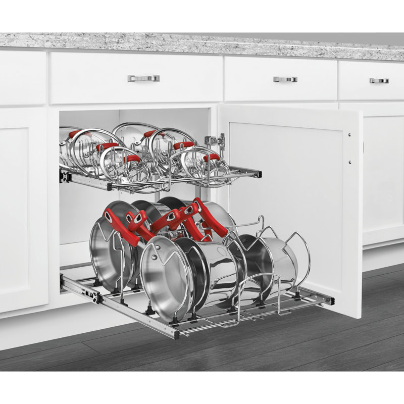 Chrome Expandable 2-Tier Pullout Cabinet Organizer for Pots and Pans