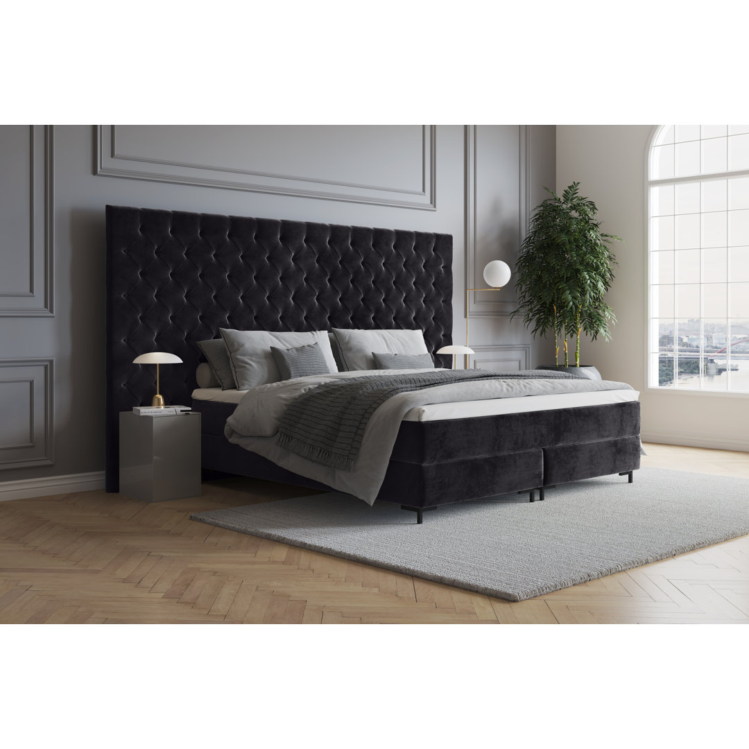 Echtes Boxspringbett Ajala mit Premium Visco Topper, mit Samtstoff bezogen