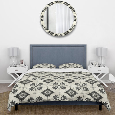 Ensemble de housse de couette floral Vintage Black Mosaic Tiles II - Floral