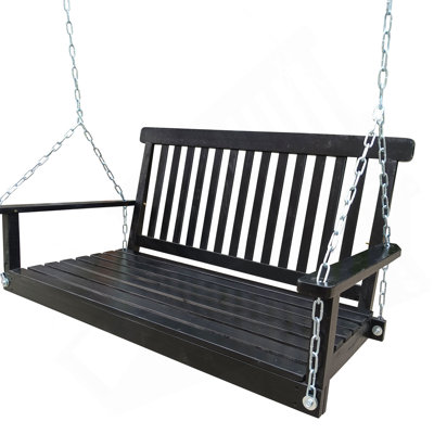 Balancelle avant avec accoudoirs, balancelle en bois avec chaînes suspendues, pour patio extérieur, jardin, porche, cour ou véranda, facile à assembler