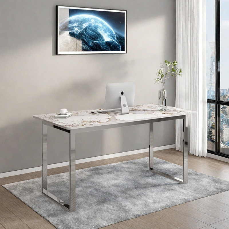 Bureau en acier inoxydable Minimalist, Gris clair, H 29,52 po x l 55,11 po x P 31,49 po