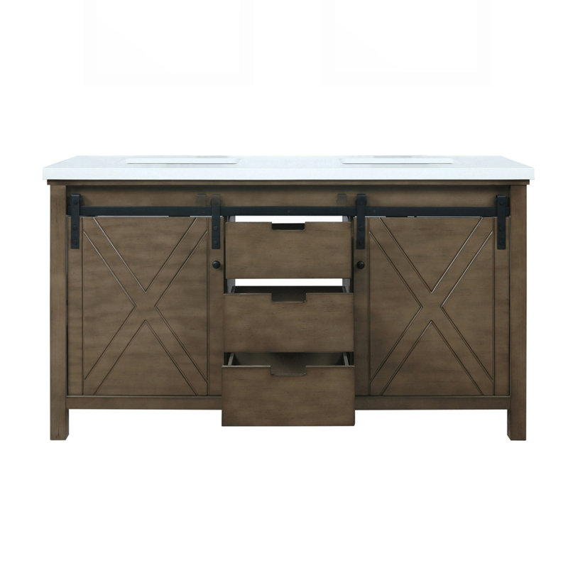 Marsyas 60" Rustic Brown Double Vanity with Quartz Top