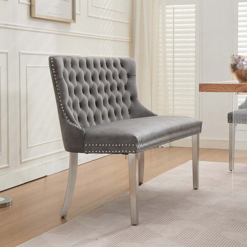 Banc en velours pour causeuse double, Gris, Argent