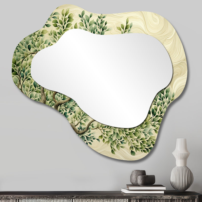 Arbre américain Basswood Collage I - grand miroir mural asymétrique moderne Tree, 25 po x 28 po