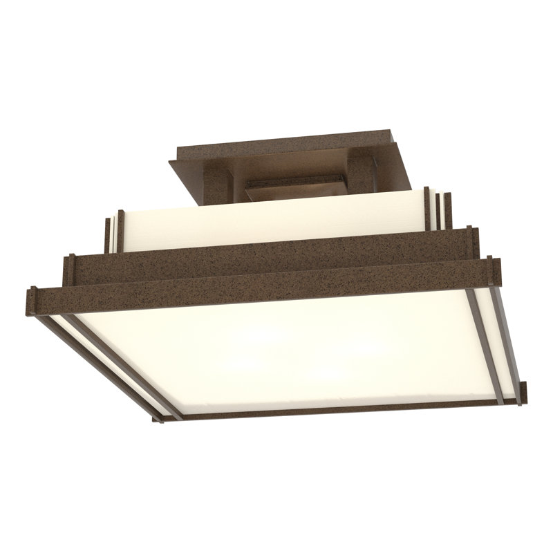 Plafonnier semi-encastré carré à 4 lumières Steppe, Bronze côtier, H 7,6 po x l 17,1 po x P 17,1 po, Ivoire ivoire